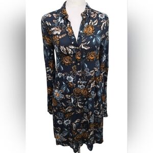 H&M Navy Midi Easy Breezy Floral Print Dress